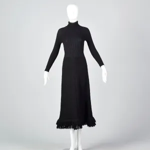 1970s Marni Knits Tight Black Turtleneck Dress