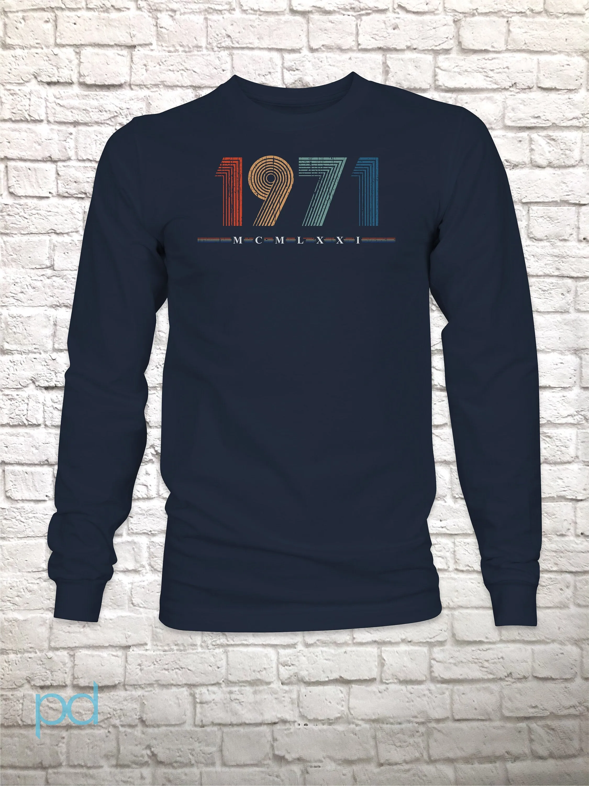 1971 Longsleeve T Shirt, 51st Birthday Gift T-Shirt in Retro & Vintage 70s style, MCMLXXI Fiftieth Bday Tee Shirt Top For Men or Women