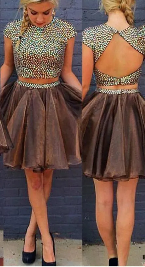 2 Pieces Brown Homecoming Dress Freshmen Prom Dress For Teens