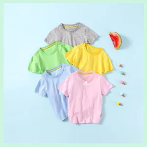 2021 Summer Children's T-shirt Solid Short Sleeve Round Neck Top