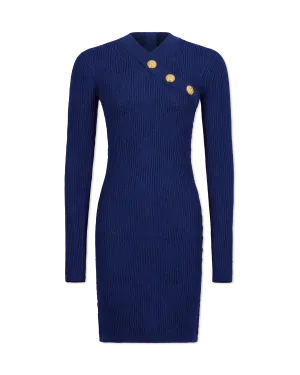 3 Button V-Neck Knit Mini Dress