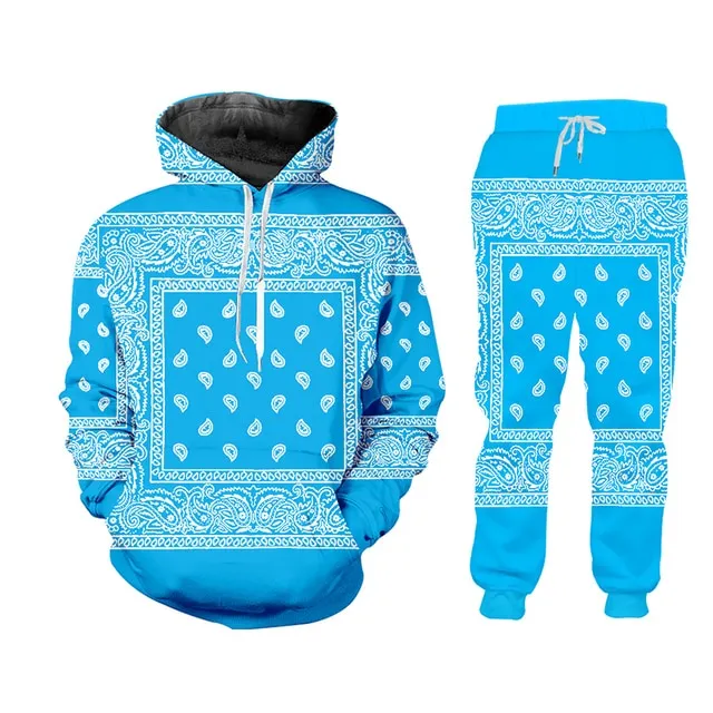 6XL Assorted Handkerchief Bandana Print Tracksuit Pullover or Zipper Front Hoodies w/ Pants Plus Size Women