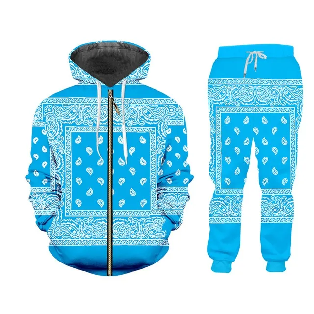 6XL Assorted Handkerchief Bandana Print Tracksuit Pullover or Zipper Front Hoodies w/ Pants Plus Size Women