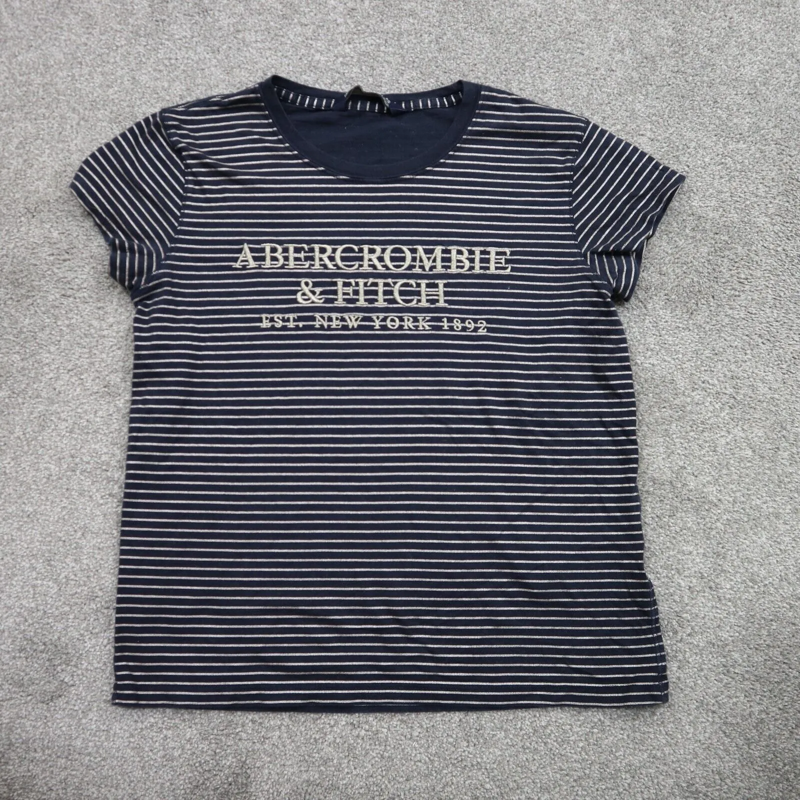 Abercrombie & Fitch Womens Striped T Shirt Top Crew Neck Cap Sleeve Black SZ XS