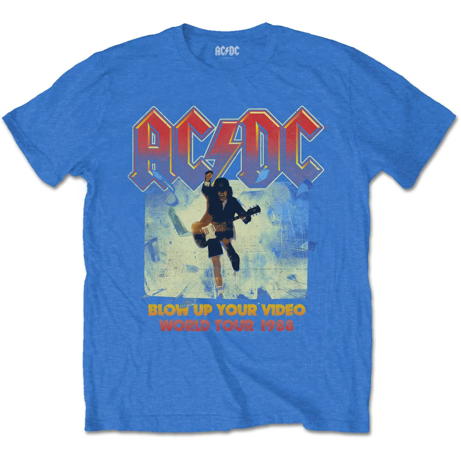 AC/DC Adult T-Shirt - Blow Up Your Video World Tour 1988 - Blue