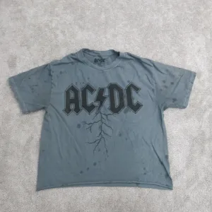 Acdc Shirt Womens Medium Gray Short Sleeve Crew Neck Lightweight Top 100% Cotton