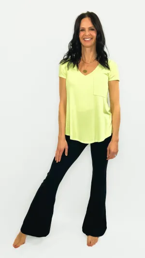 Addy V-Neck Pocket T-Shirt- Light Lime