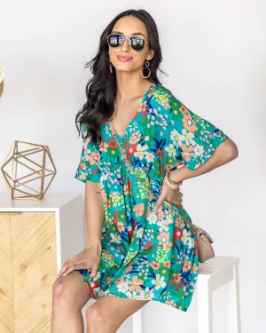 Adeline Floral Babydoll Dress - Teal Multi