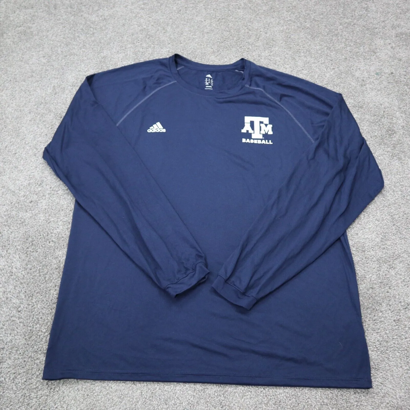 Adidas Climalite Men Crew Neck T Shirt ATM Baseball Long Sleeves Navy Blue SZ XL