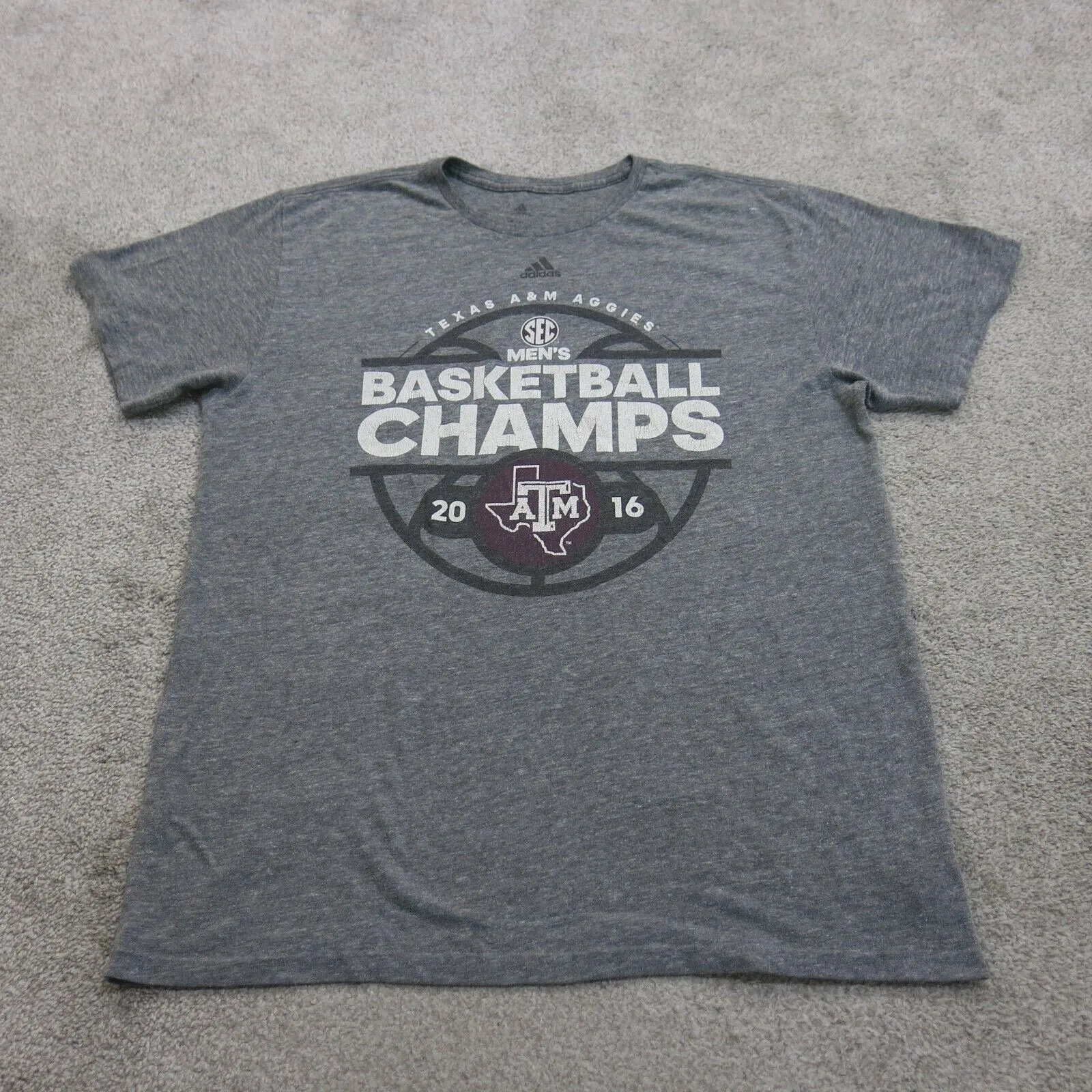 Adidas Men Texas A&M Aggies Basketball Champions T Shirt Short Sleeve Gray SZ XS