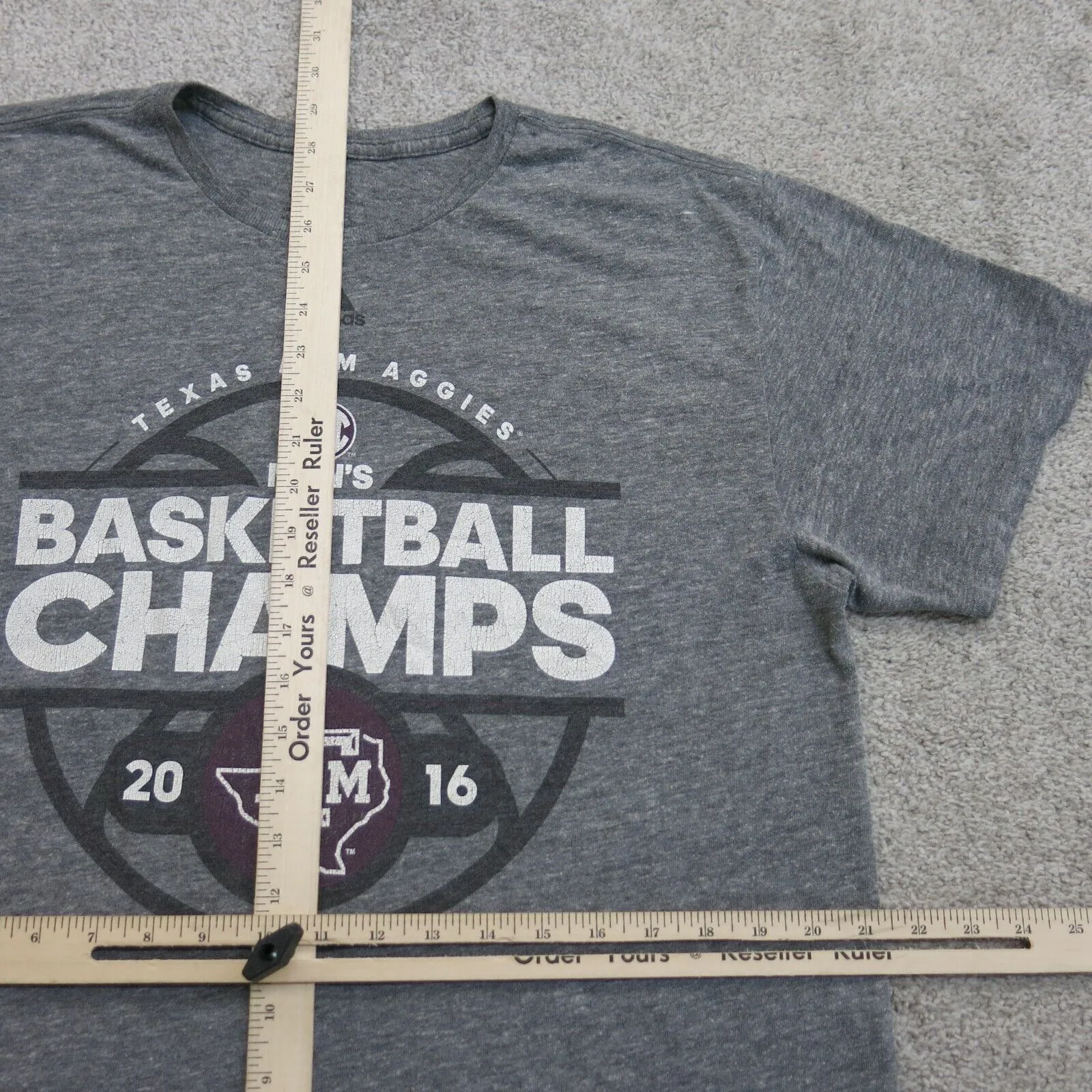 Adidas Men Texas A&M Aggies Basketball Champions T Shirt Short Sleeve Gray SZ XS