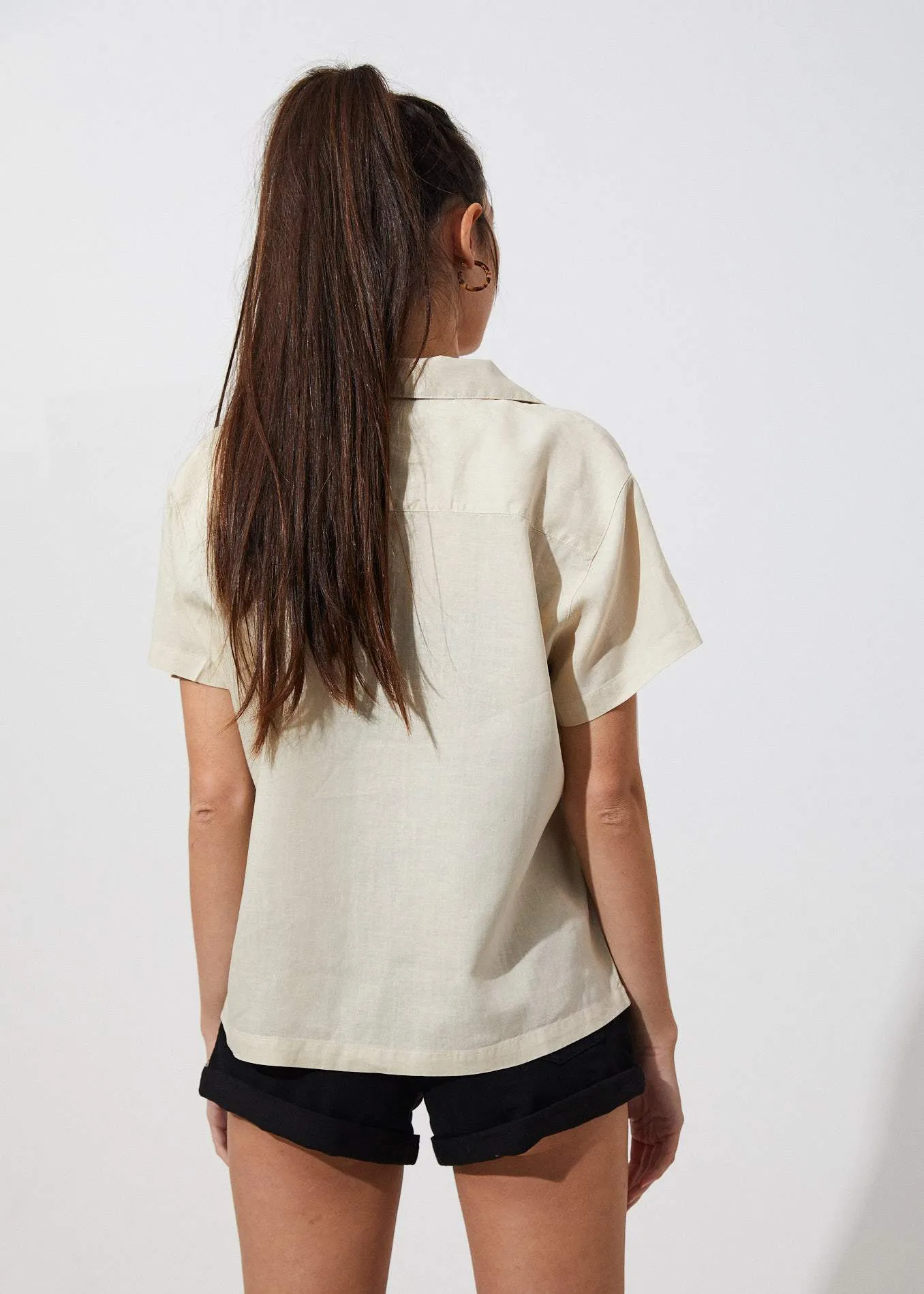 Afends Womens Mood - Hemp Short Sleeve Shirt - Bone