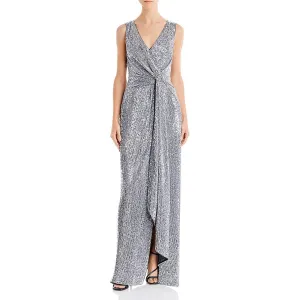 AIDAN MATTOX Women's Silver Sequined Twist Front Formal Dress