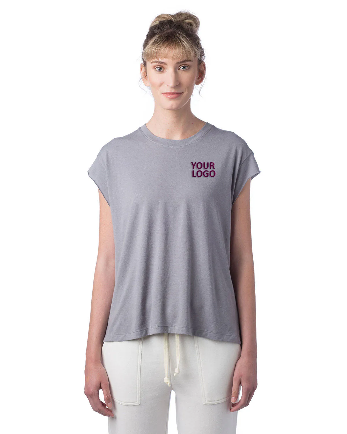 Alternative Ladies' Modal Tri-Blend Raw Edge Muscle T-Shirt, Nickel