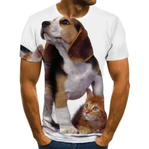 animal shirtPrint clothes docile petsart costume Cool cat and dog men