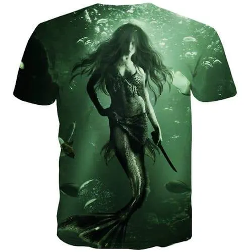 Anime T shirts Men Mermaid Tshirts Casual Animal T shirts Funny Sea Tshirt Printed Green Tshirts Cool Short Sleeve summer