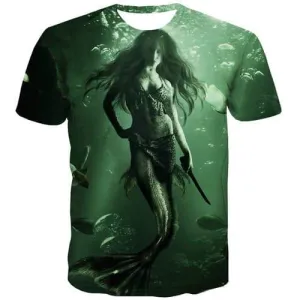 Anime T shirts Men Mermaid Tshirts Casual Animal T shirts Funny Sea Tshirt Printed Green Tshirts Cool Short Sleeve summer