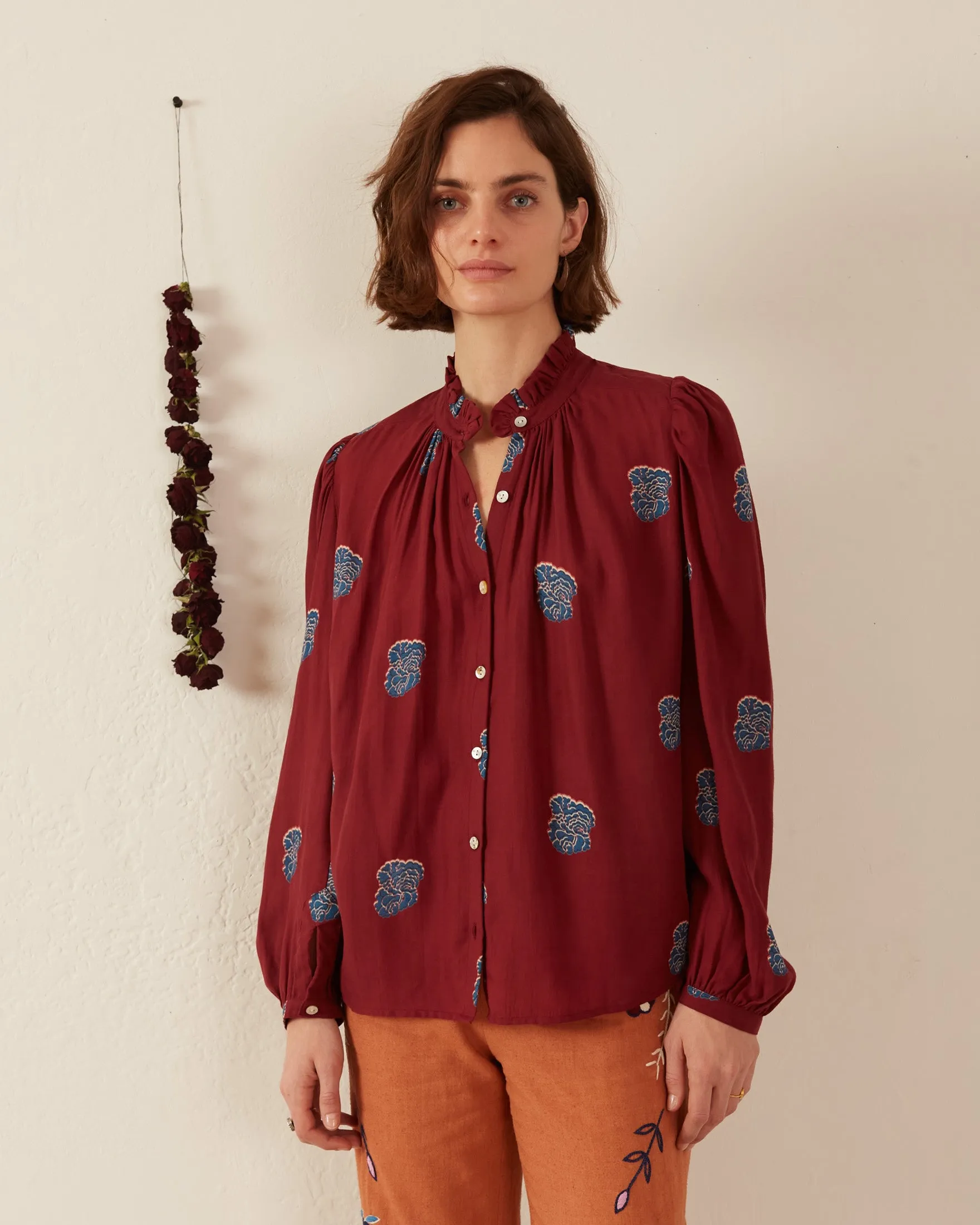 Annabel Burgundy and Blue Shirt