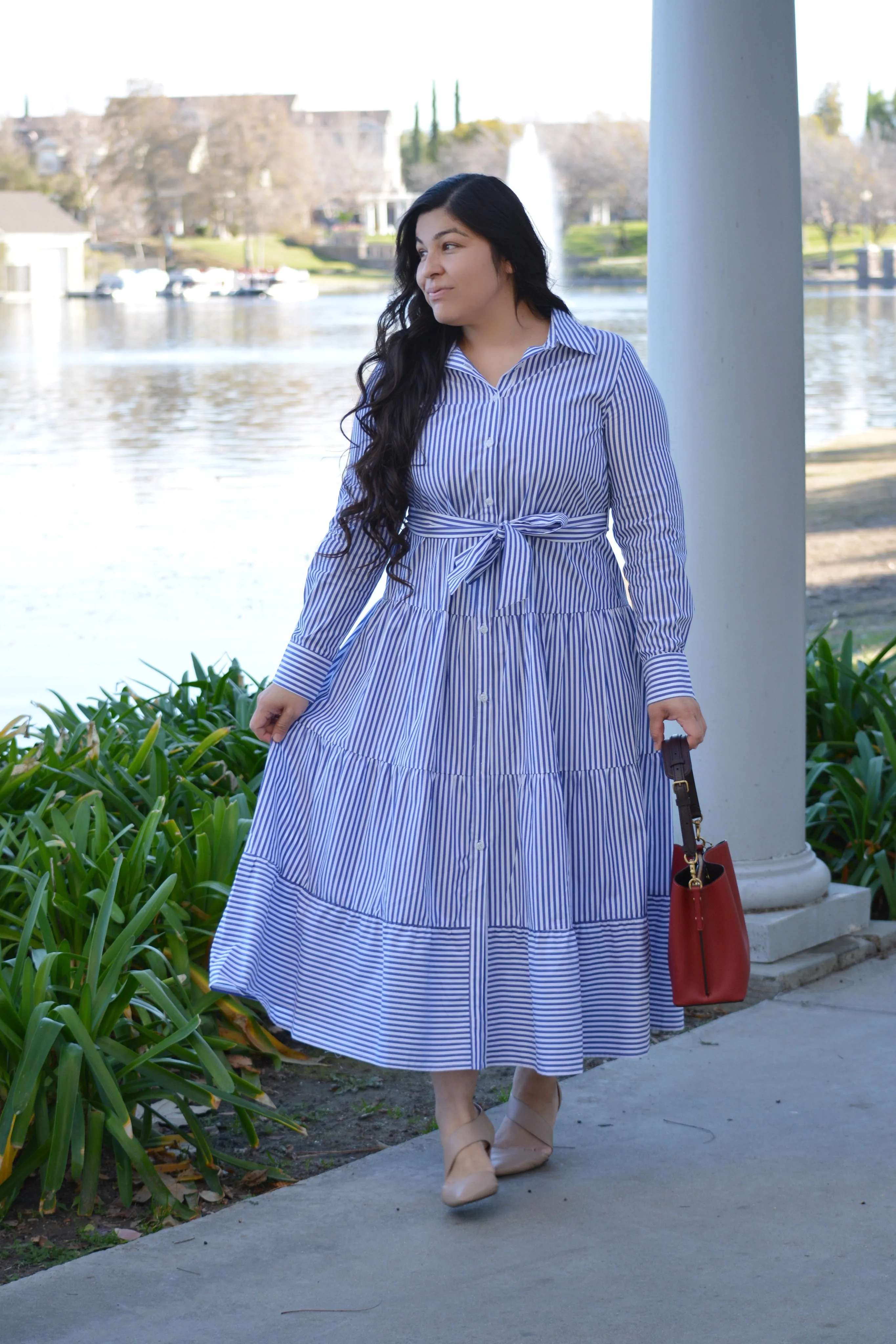 Antalya Blue Striped Cotton Dress