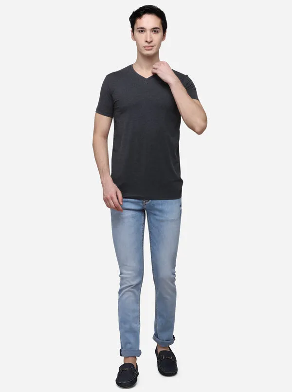 Anthra Melange Slim Fit Solid T-Shirt | JadeBlue