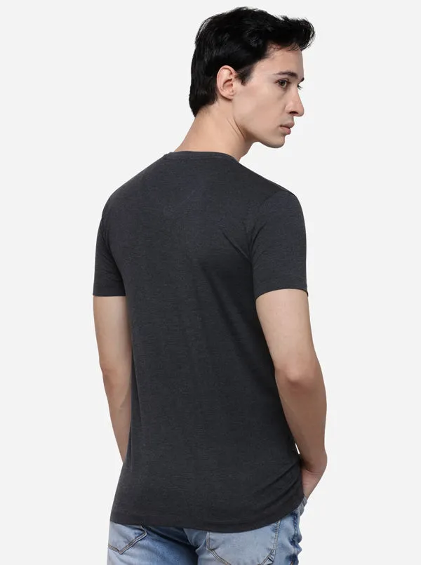 Anthra Melange Slim Fit Solid T-Shirt | JadeBlue