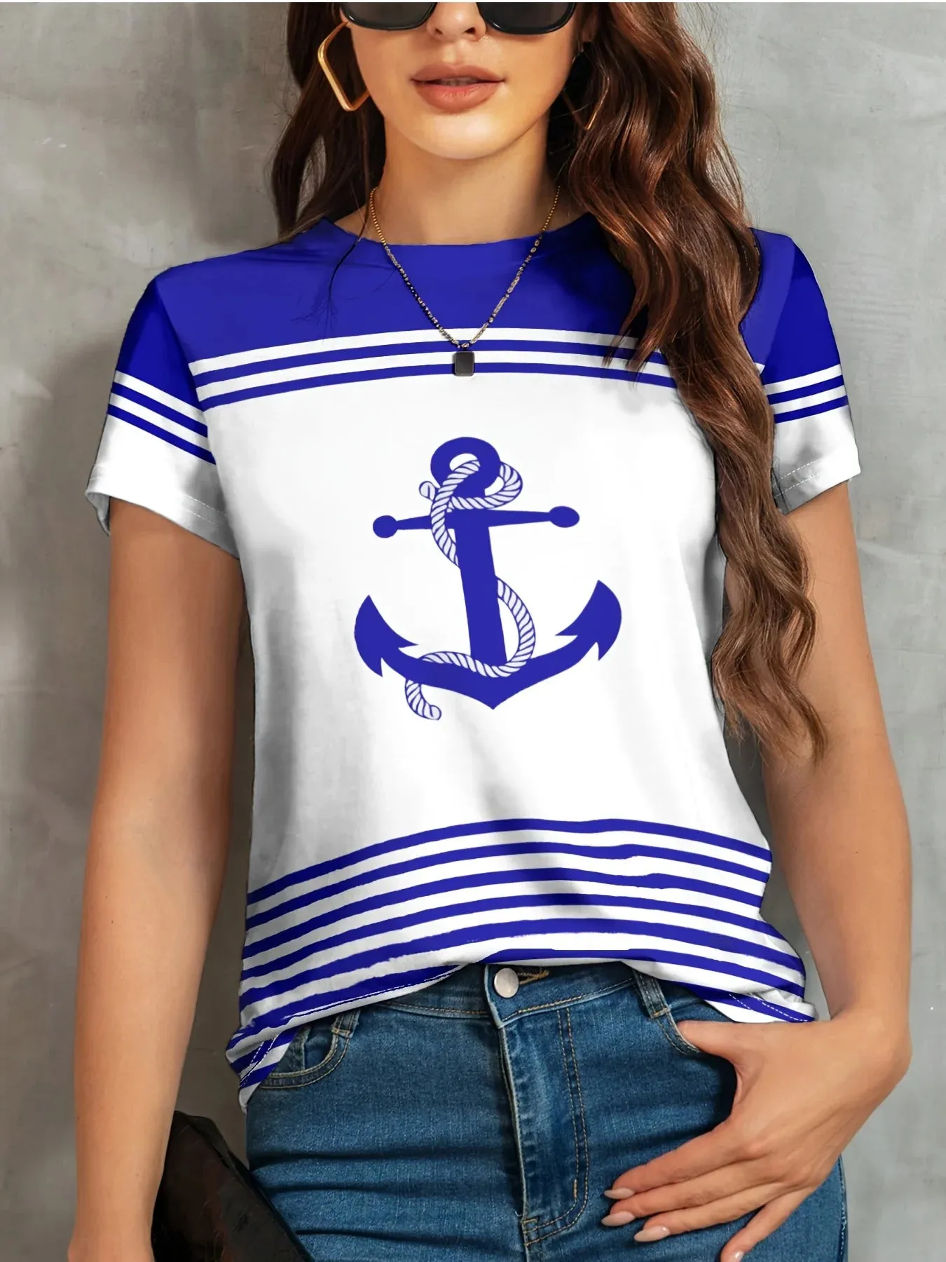 Ashore Shop Women‘s Anchor 3D Print  l Short Sleeve For Spring Summer