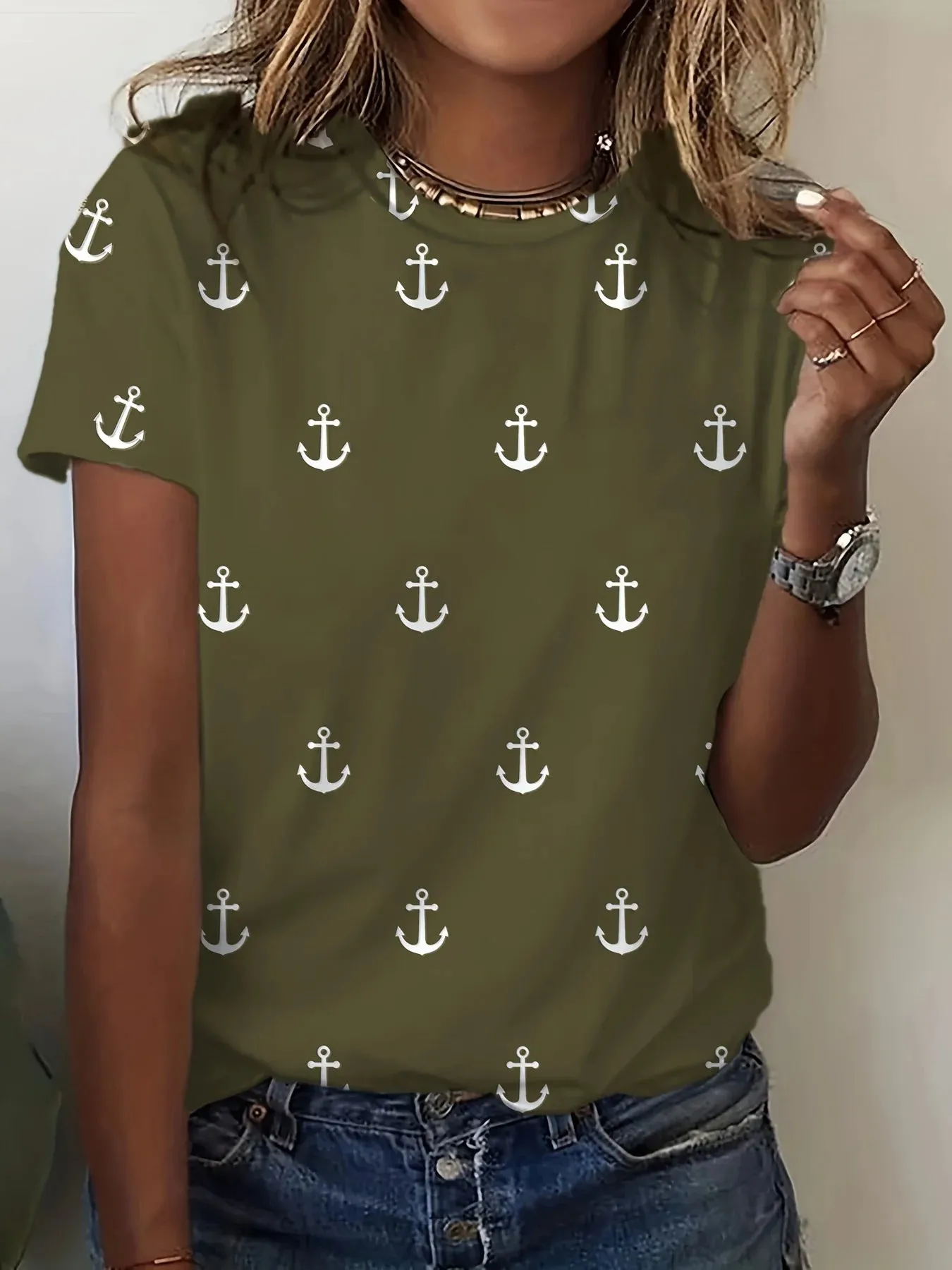 Ashore Shop Women‘s Anchor 3D Print  l Short Sleeve For Spring Summer