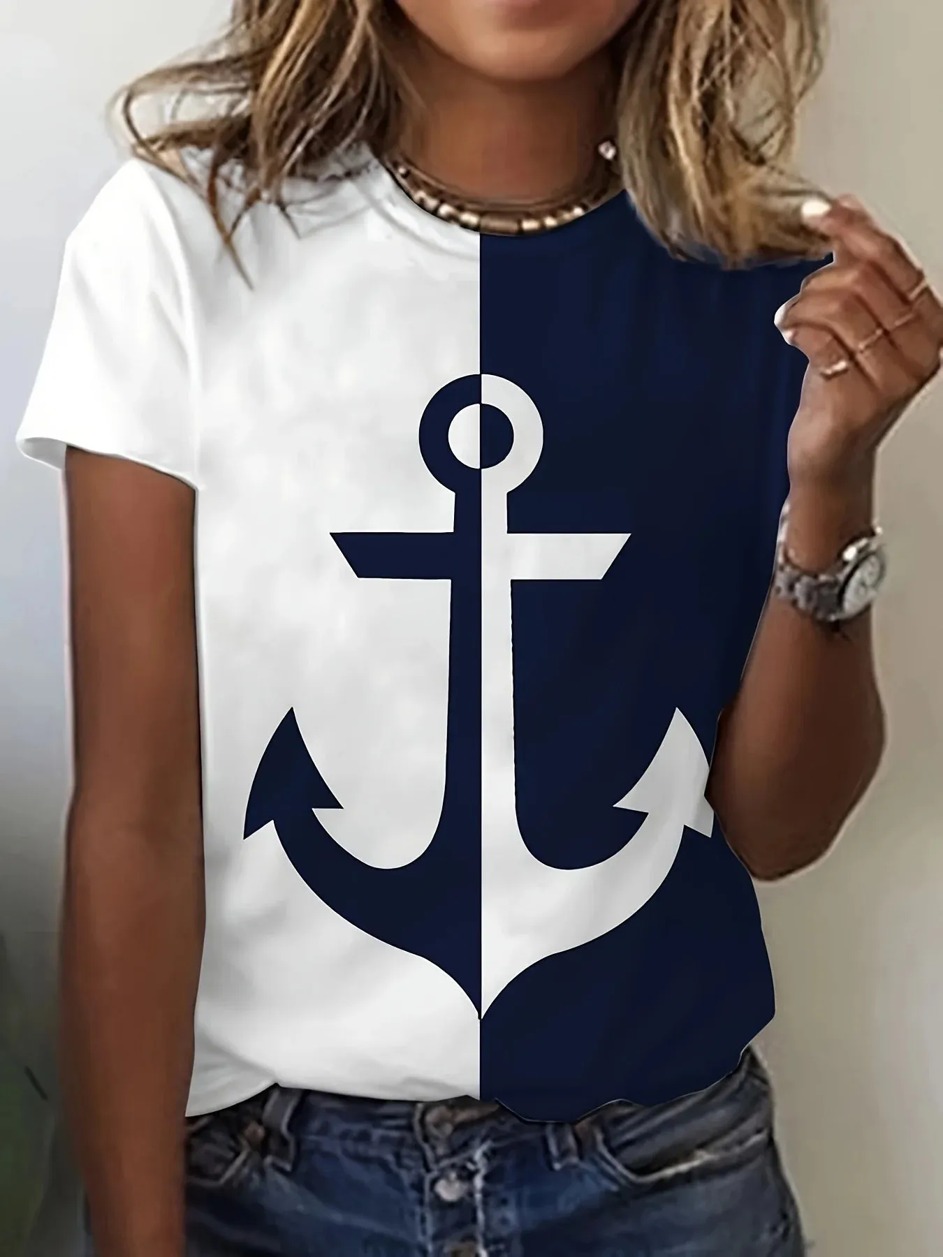 Ashore Shop Women‘s Anchor 3D Print  l Short Sleeve For Spring Summer