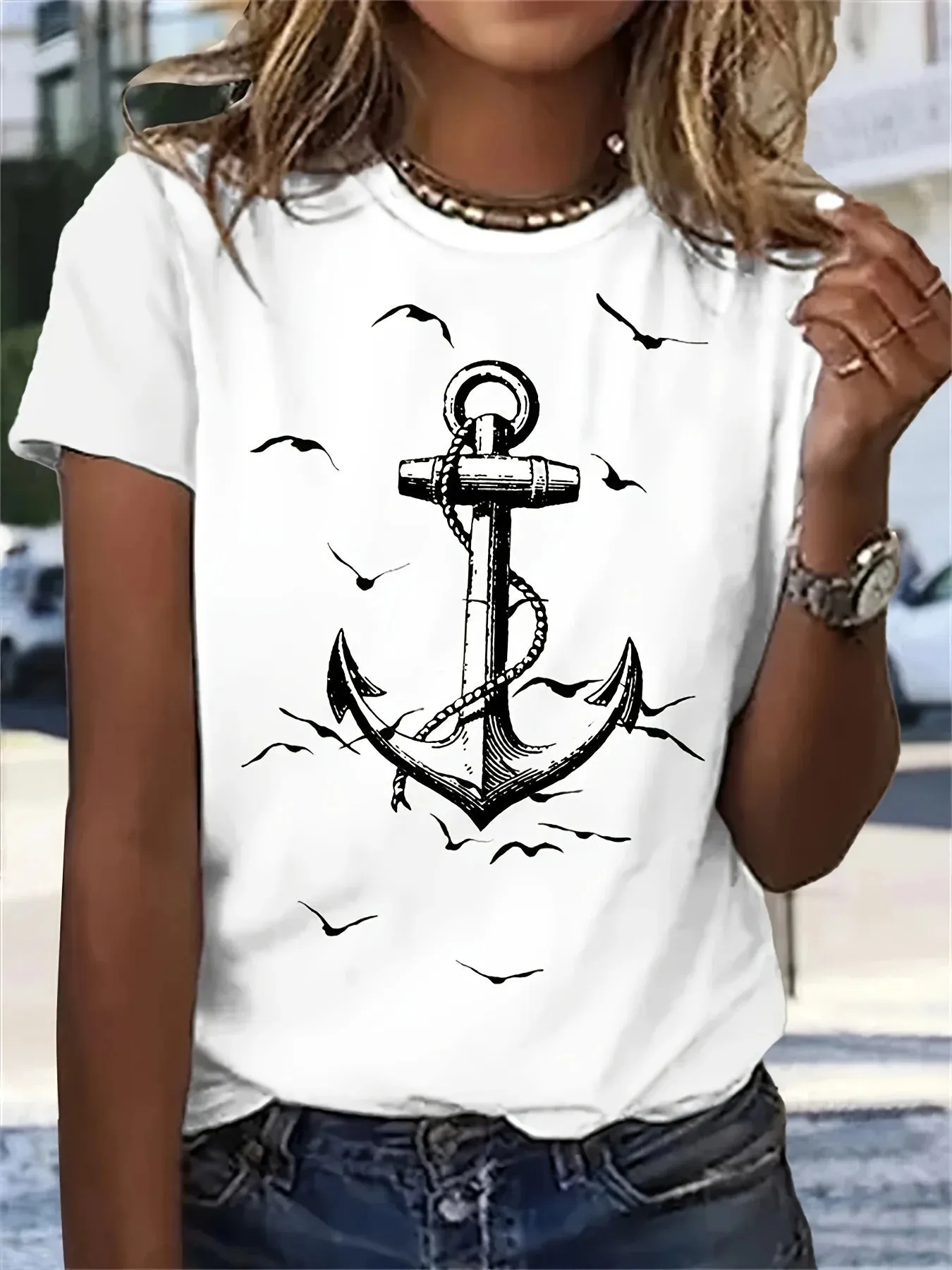 Ashore Shop Women‘s Anchor 3D Print  l Short Sleeve For Spring Summer