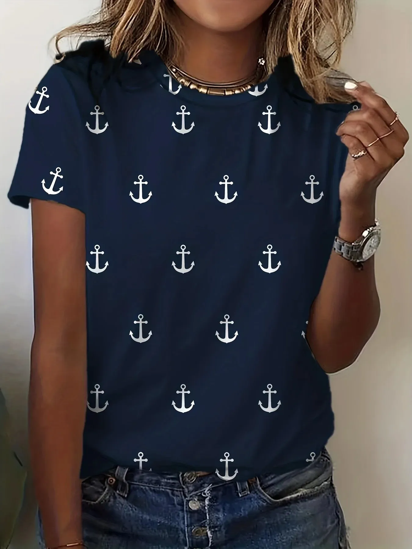 Ashore Shop Women‘s Anchor 3D Print  l Short Sleeve For Spring Summer