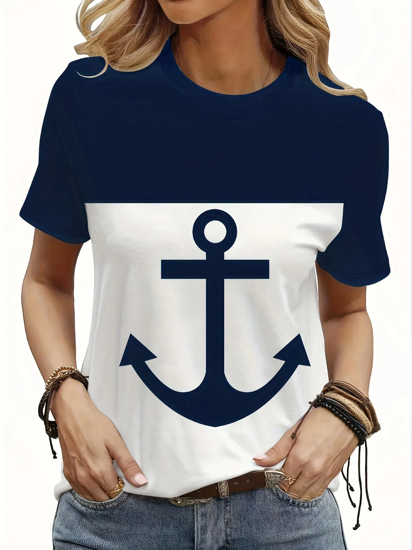 Ashore Shop Women‘s Anchor 3D Print  l Short Sleeve For Spring Summer