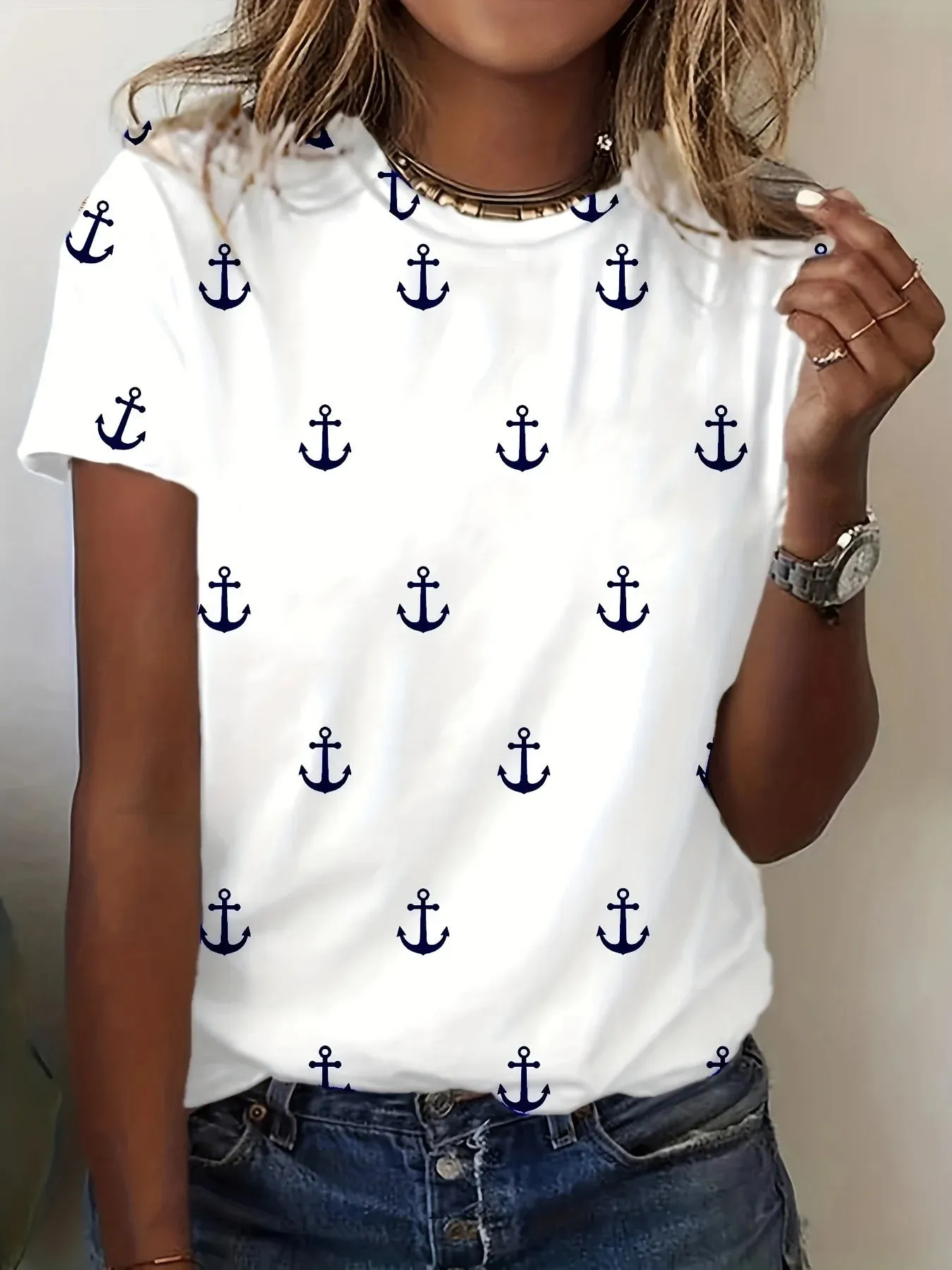 Ashore Shop Women‘s Anchor 3D Print  l Short Sleeve For Spring Summer