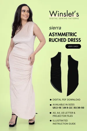 Asymmetric Ruched Dress Sewing Pattern 'Sierra'