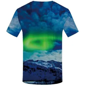 Aurora T shirts Men Mountain Shirt Print Harajuku Tshirts Novelty Cloud T-shirts Graphic Space Tshirt Printed Short Sleeve