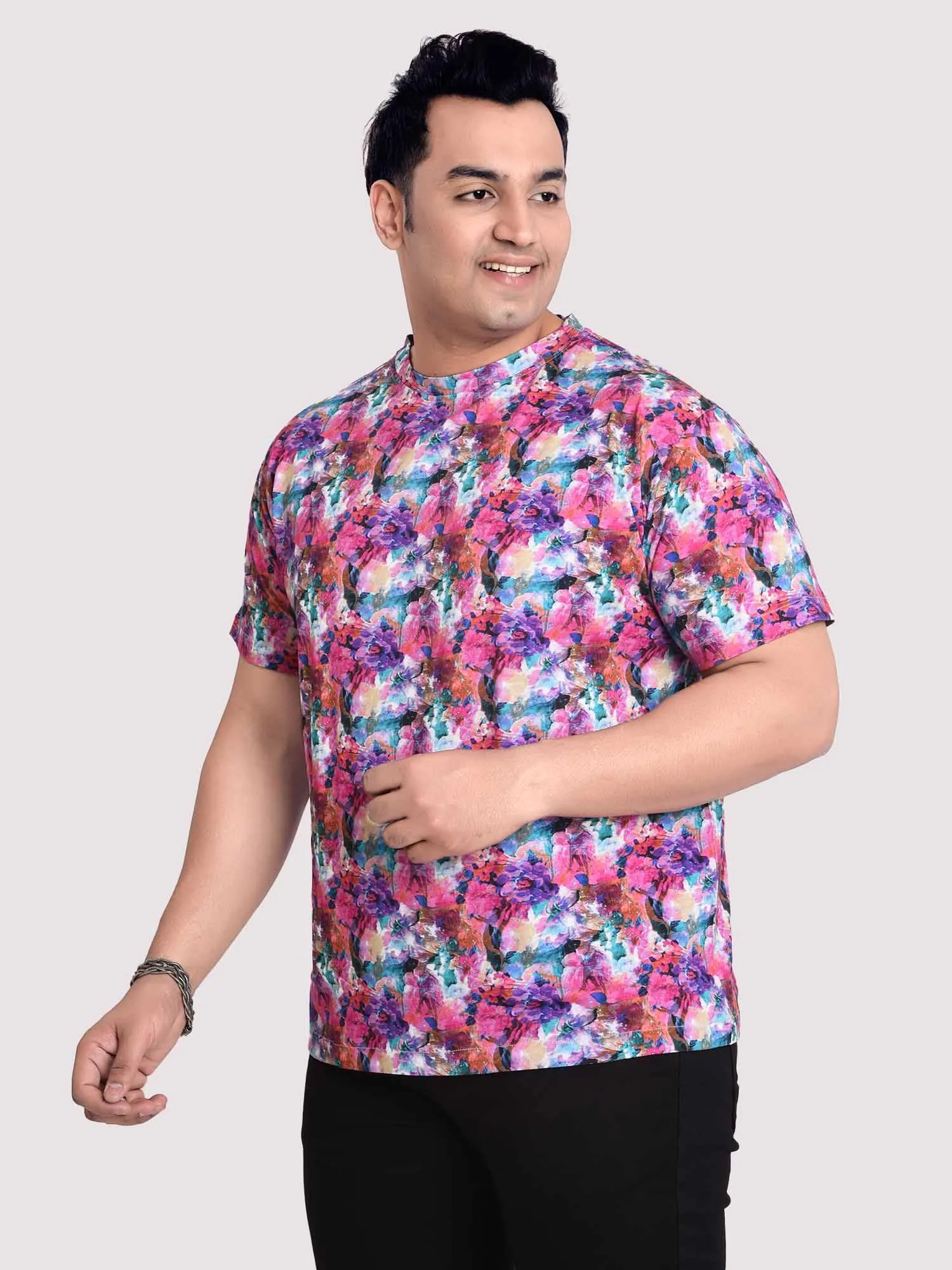 Azalea  Flower  Digital Printed Round Neck T-Shirt Men's Plus Size