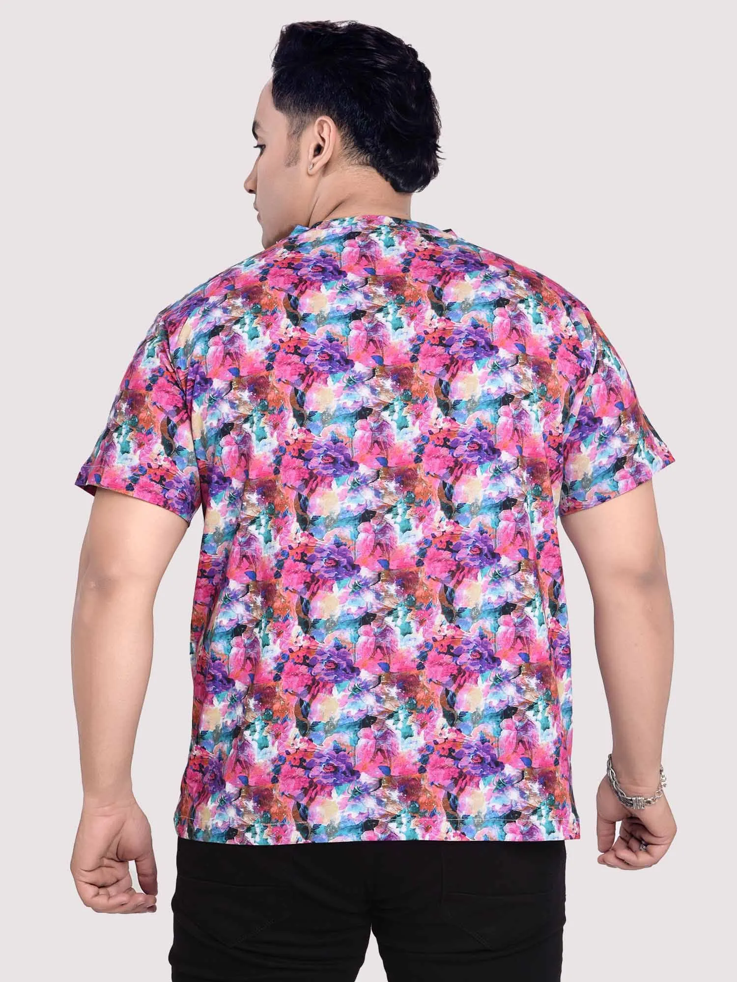 Azalea  Flower  Digital Printed Round Neck T-Shirt Men's Plus Size