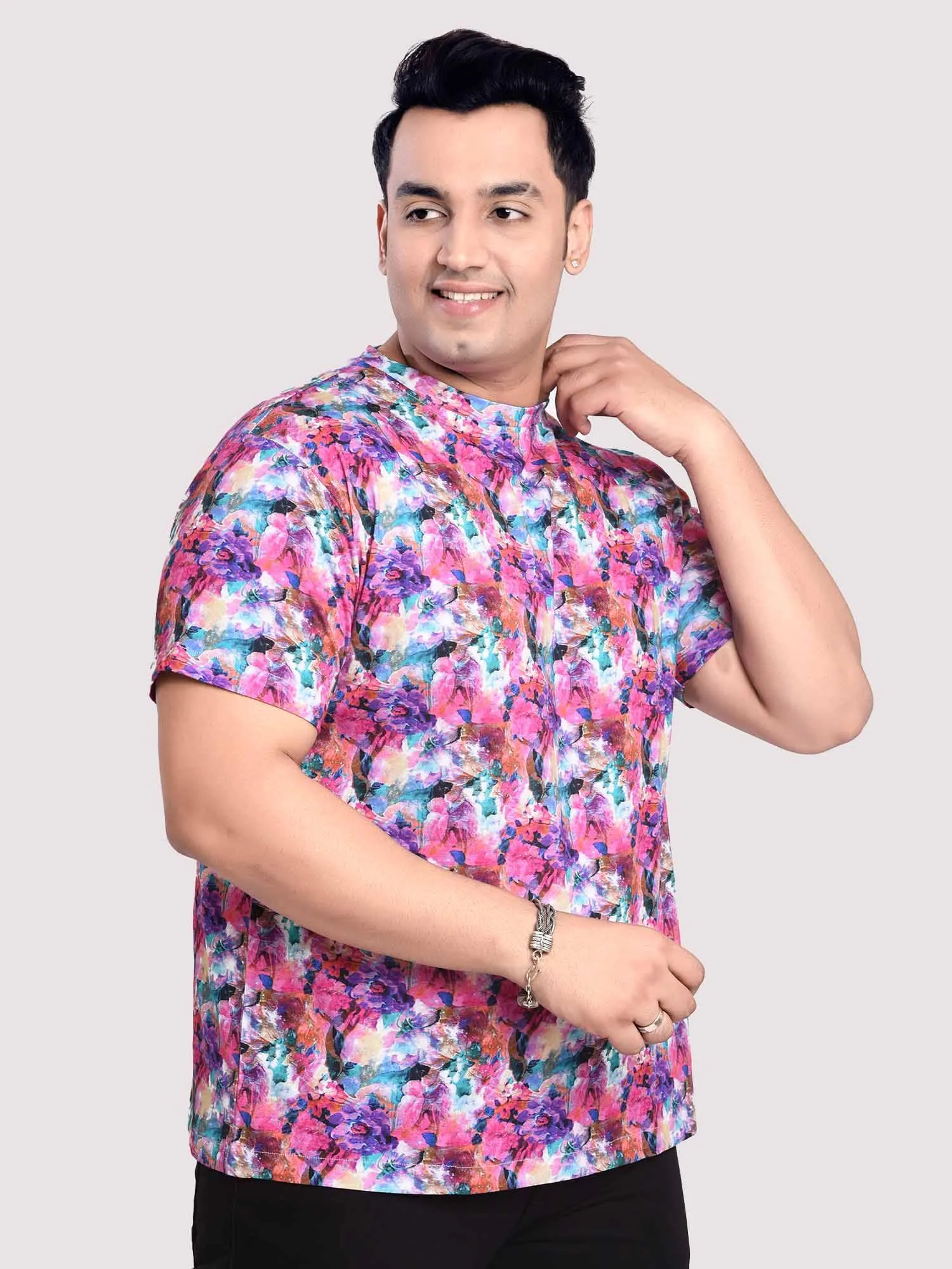 Azalea  Flower  Digital Printed Round Neck T-Shirt Men's Plus Size