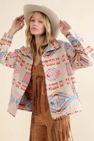 Aztec Jacquard Mock Neck Shacket