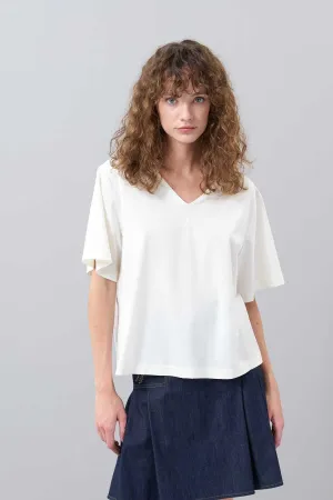 Back Detailed Short Sleeve Ivory T-Shirt