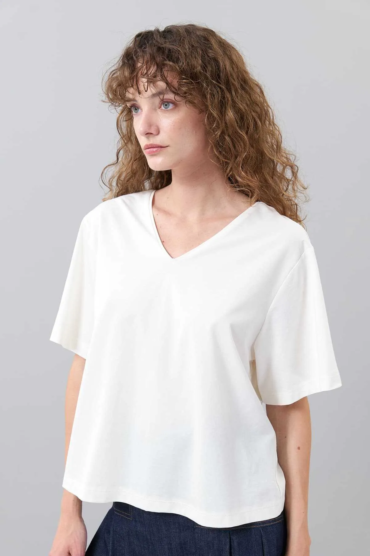 Back Detailed Short Sleeve Ivory T-Shirt