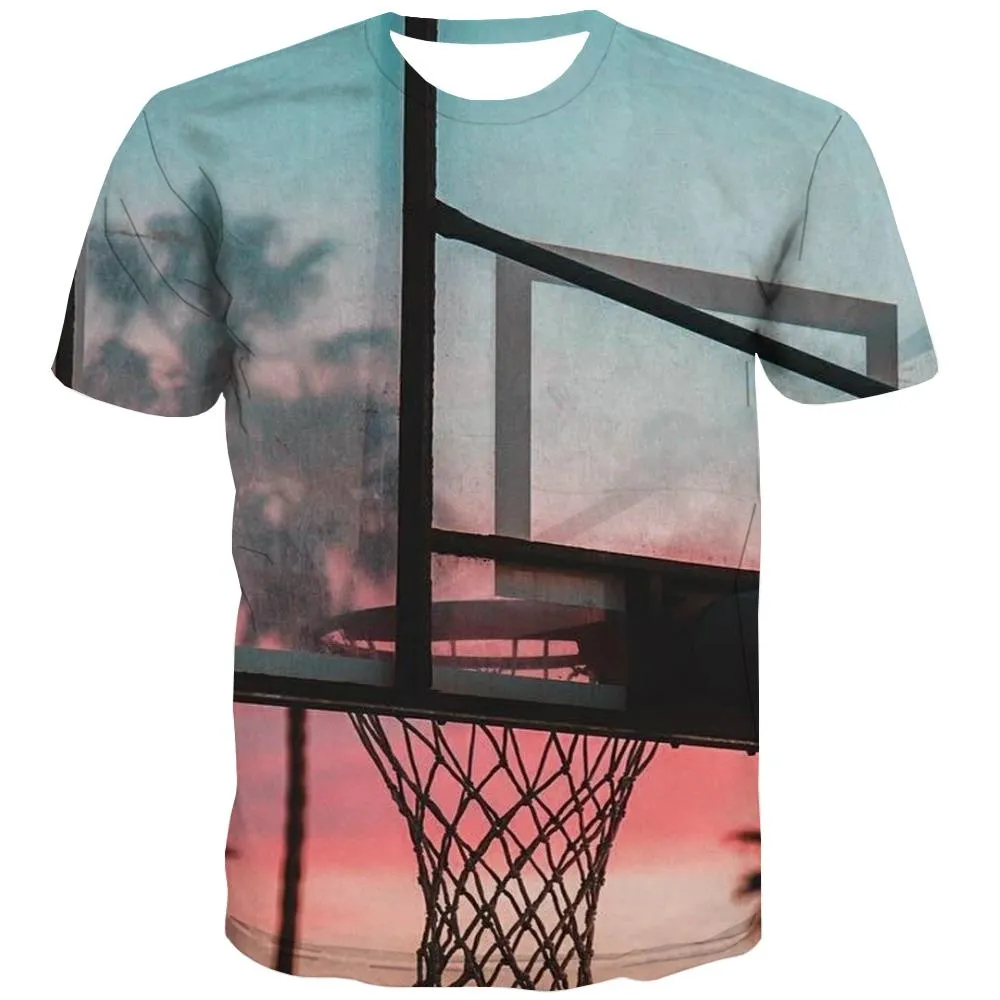 Basketball T shirts Men Night View T-shirts Graphic Galaxy Tshirts Novelty City T shirts Funny