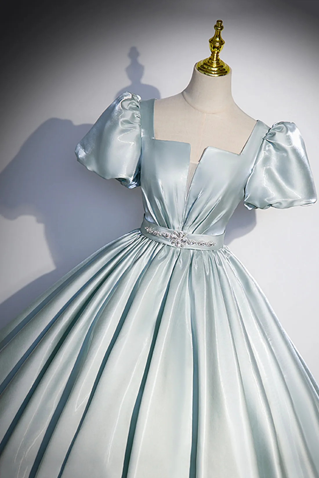 Beautiful Satin Long Prom Dress, A-Line Short Sleeve Evening Dress