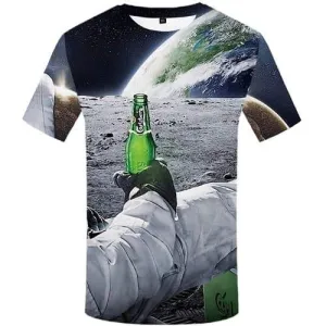 Beer T-shirt Men Galaxy Space Tshirts Casual Astronaut T-shirts 3d Earth T-shirts Graphic Funny Tshirts Cool Short Sleeve