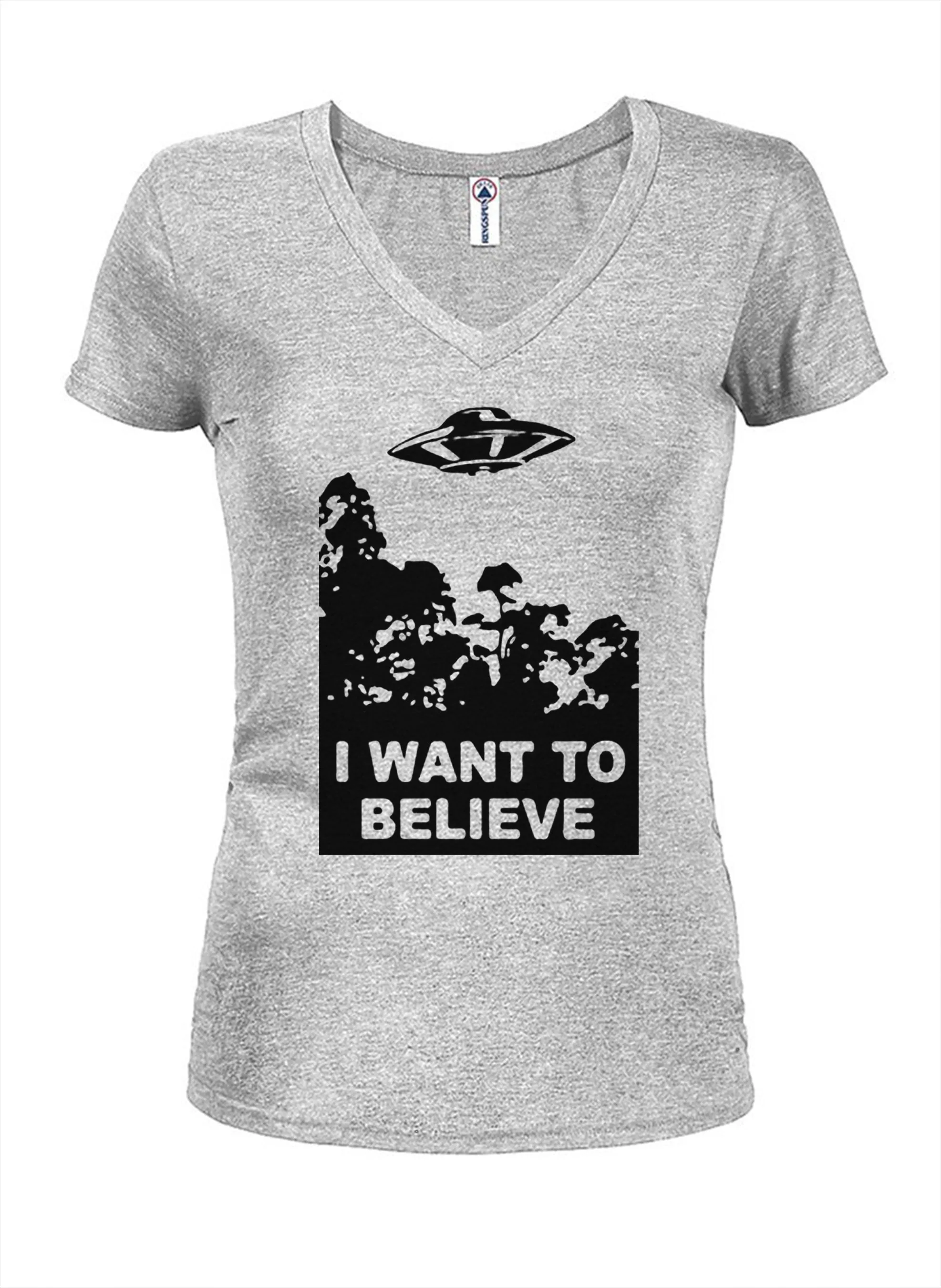 Believe UFO Juniors V Neck T-Shirt