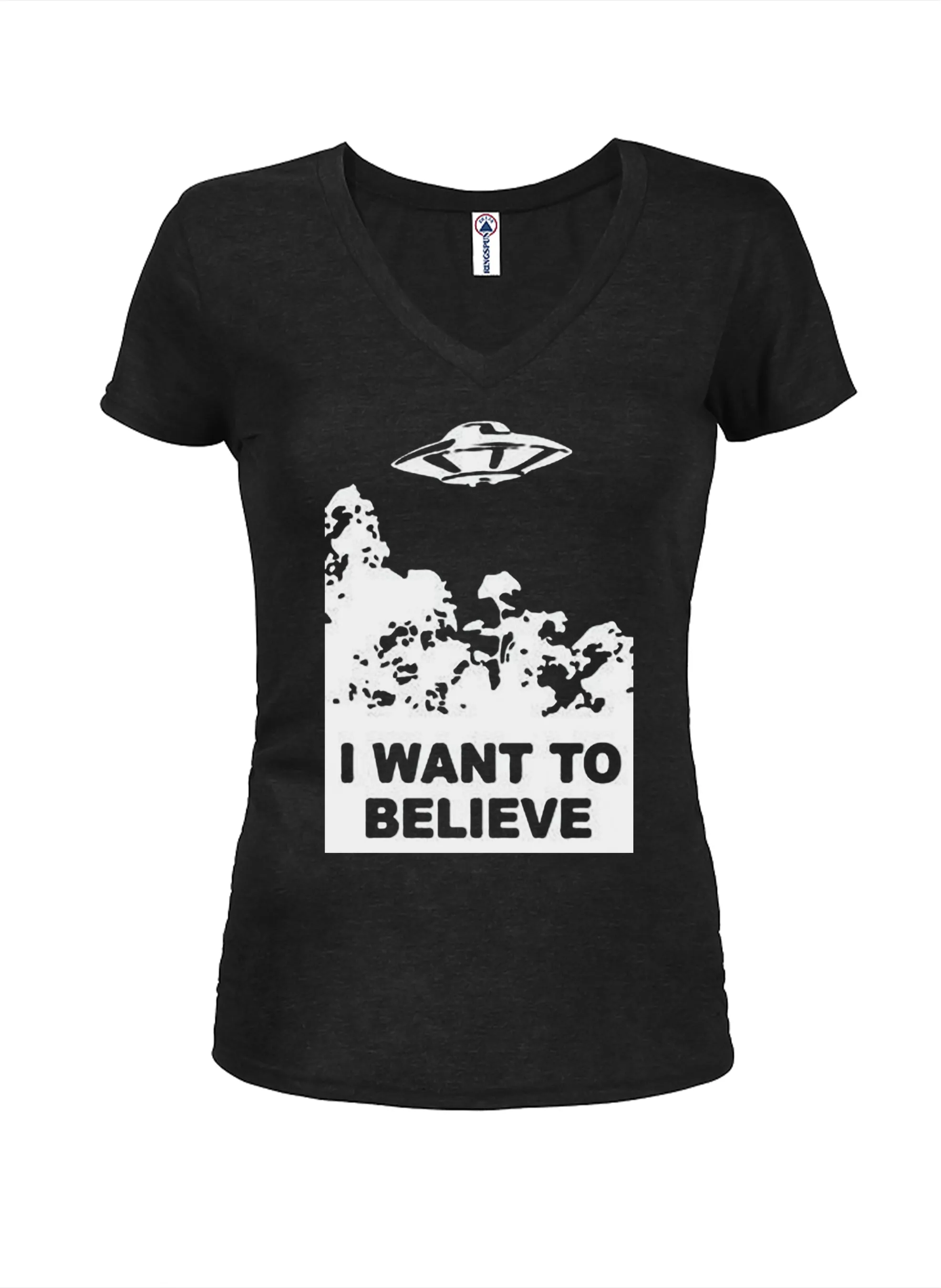 Believe UFO Juniors V Neck T-Shirt