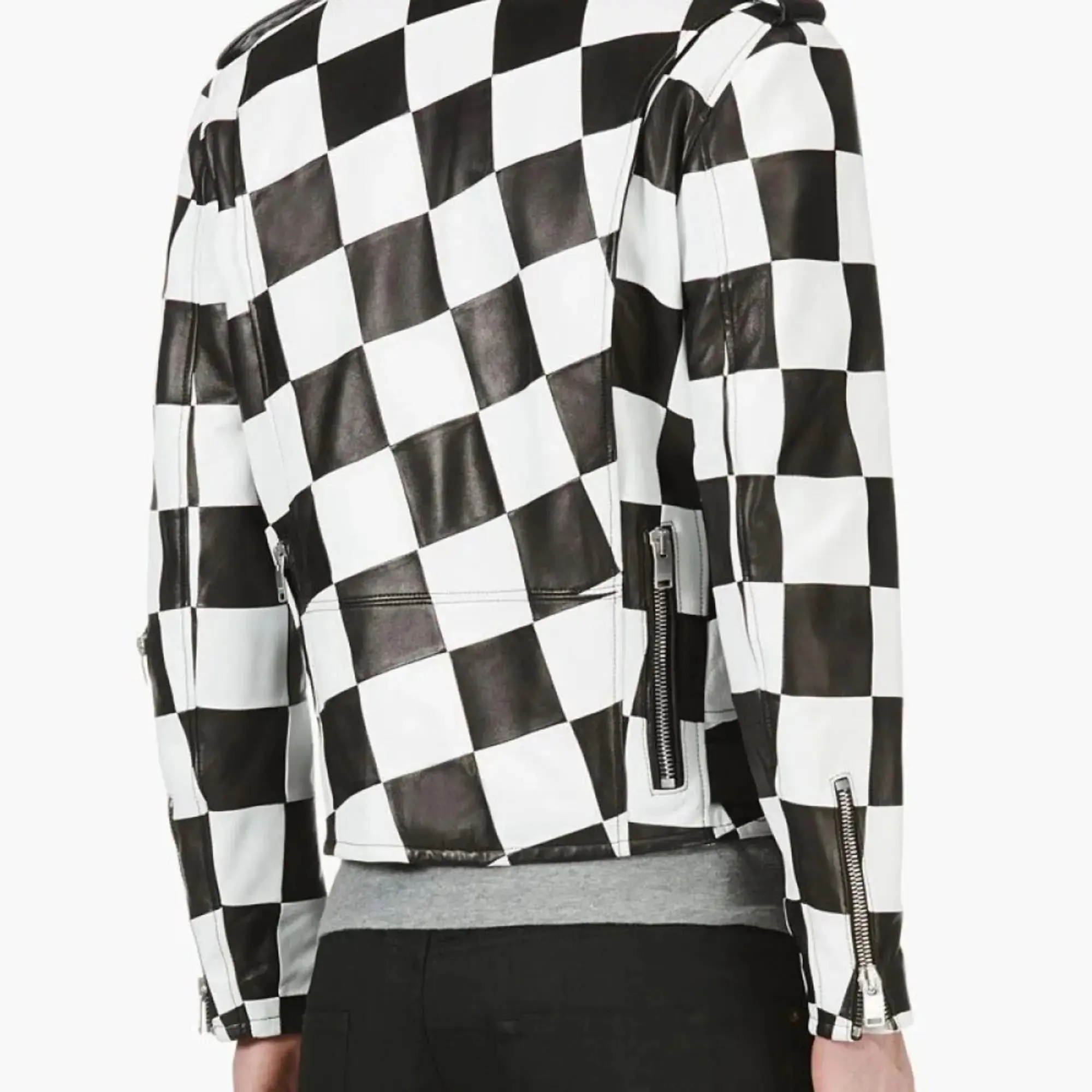 Belted CheckBoard Leather Jacket