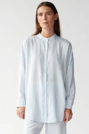 BETSY SHIRT - BLUE WOVEN STRIPE - RECYCLED SILK/TENCEL