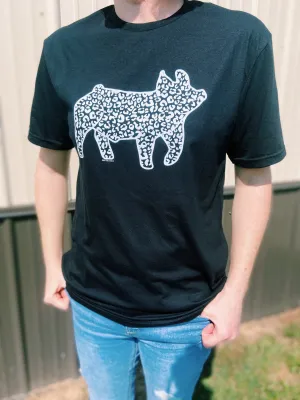 Black Cheetah Print Pig T-Shirt