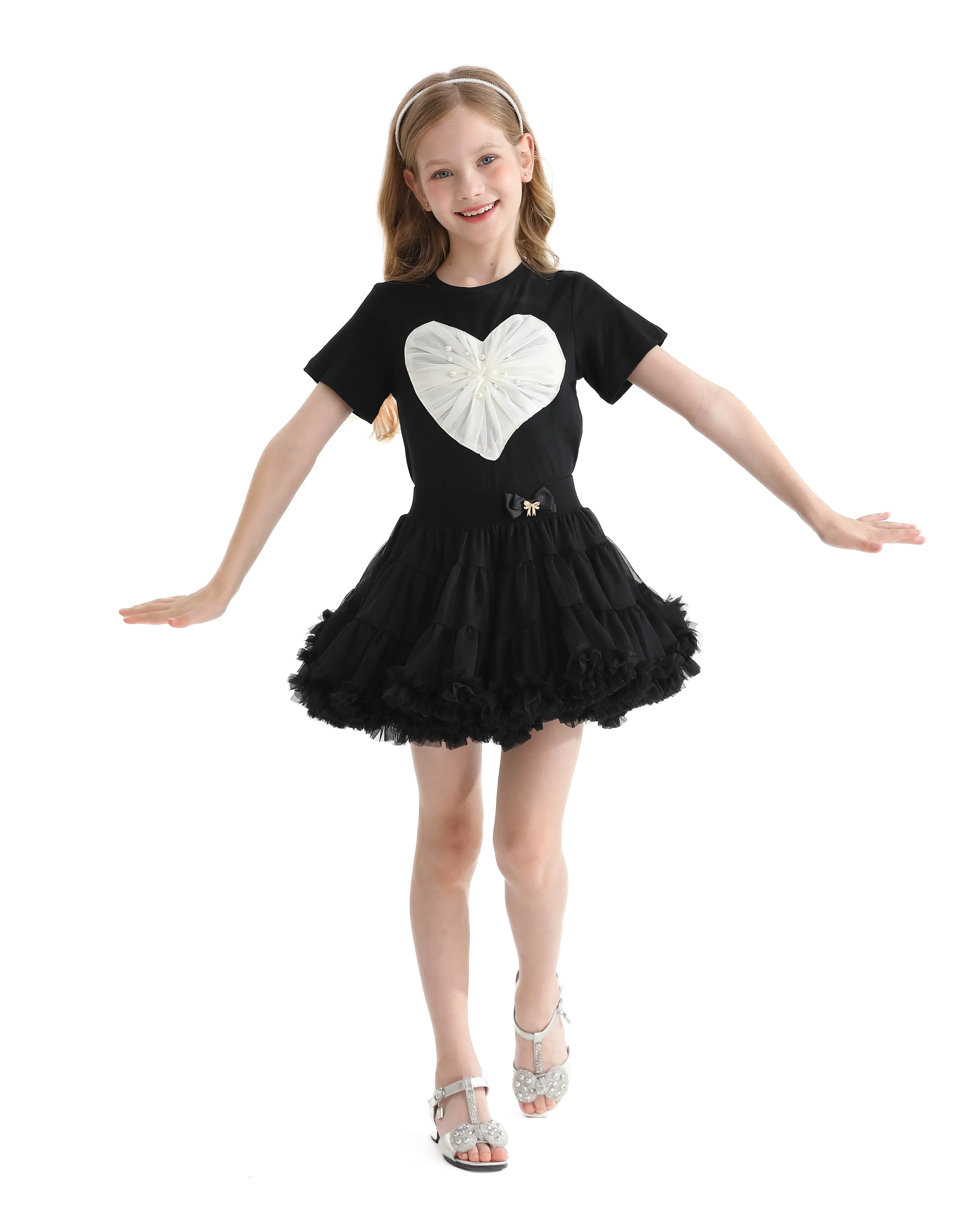 Black Pearl Heart Applique T-Shirt