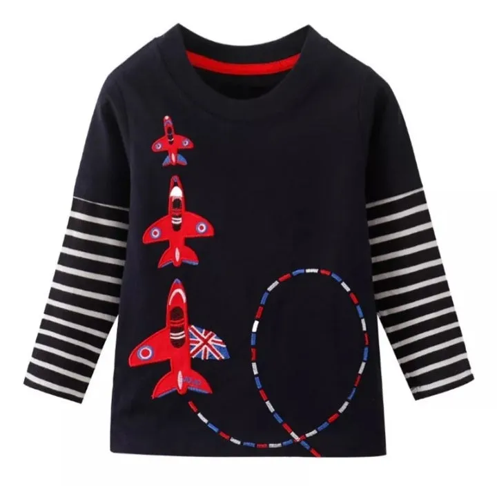 Boys Aeroplane T-Shirt, Navy, Size 18M-6Yrs